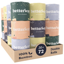 Betterway Bamboo Papel higinico 3 Capas - Pedieras del bao sostenible - 36 rollos dobles y 360 hojas por rollo - Sptico Safe - Orgnica Free - FSC