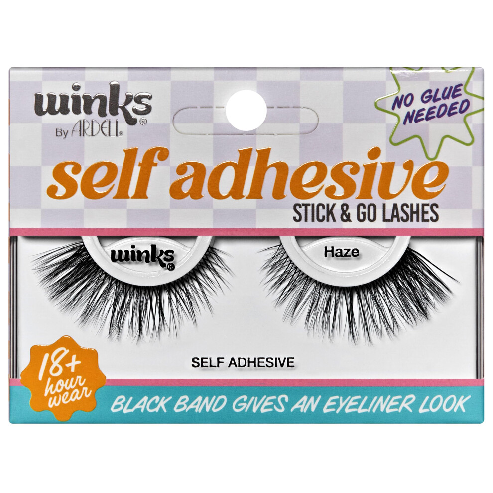 Winks Self-Adhesive False Eyelashes, Haze Stick & Go Lashes, Full Volume & Long Length, Comfortable & Lightweight, Pre-Glued for Easy Application, Up