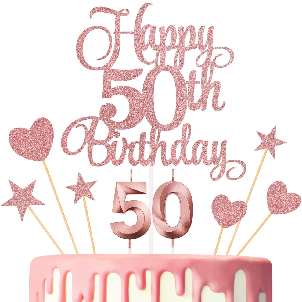 Lecferrarc 50Th Birthday Cake Decorations 50Th Birthday Candles Cake Numeral Candles And Glitter Happy 50Th Birthday Cake Toppers Set For Birthday Pa