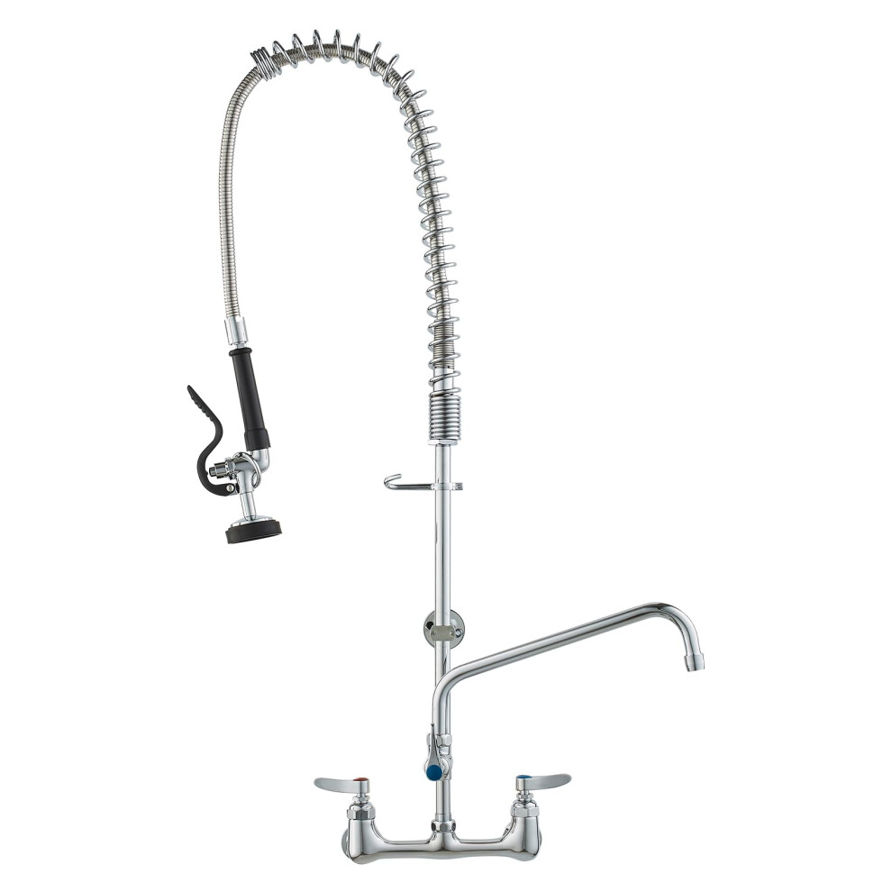 VEVOR Commercial Faucet with Pre-Rinse Sprayer  36"" Height  8"" Center  12"" Swing Spout  Wall Mount Kitchen Sink Faucet  Brass Constructed Device wi