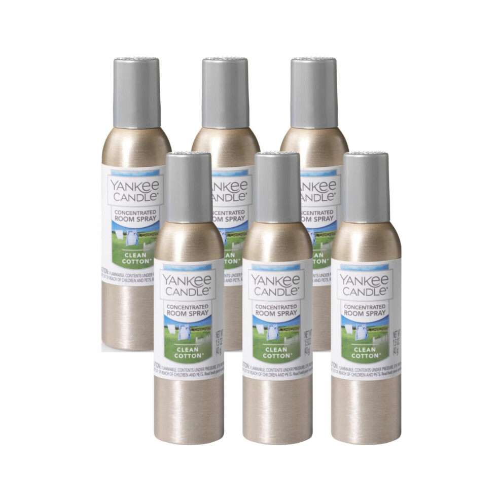 Yankee Candle Concentrated Air Freshener Room Spray  Odor Eliminator for Home  Bathroom  Clean Cotton  1.5 Oz (Pack of 6)