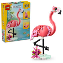 LEGO Creator 3 in 1 Wilde dieren: Roze Flamingo Dierenbouwspeelgoed - Inclusief 3 bouwopties Roze Flamingo Kaketoe of Axolotl - Leerspeelgoed voor ki