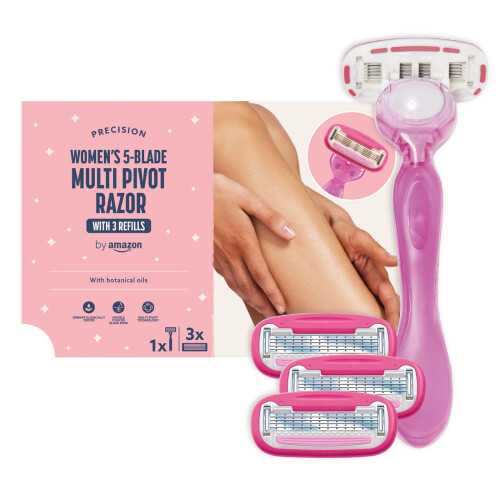 Women's 5 Blade Razor with Multi Axis Pivot handle + 3 refills