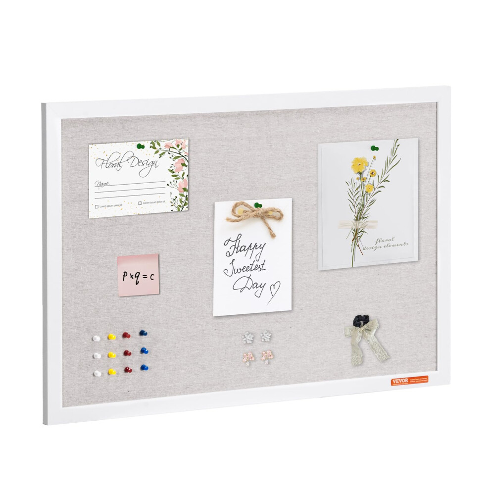 VEVOR 30""x20"" White Cork Board with Linen Surface - Stylish Wall-Mounted Bulletin Board for Home  School  Office - Elegant & Functional Noticeboard