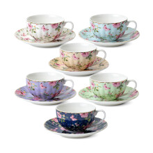 BTaT- Bloemen theekopjes en schoteltjes 7 oz theekopjes Set van 6 porseleinen theekopjes Kop- en schotelsets Theekopje Set van 6 theekopjessets voor