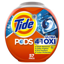 Tide PODS Liquid Laundry Detergent Soap Pacs 4-n-1 Ultra Oxi HE Compatible Built in Pre-treater for Stains 57 Count