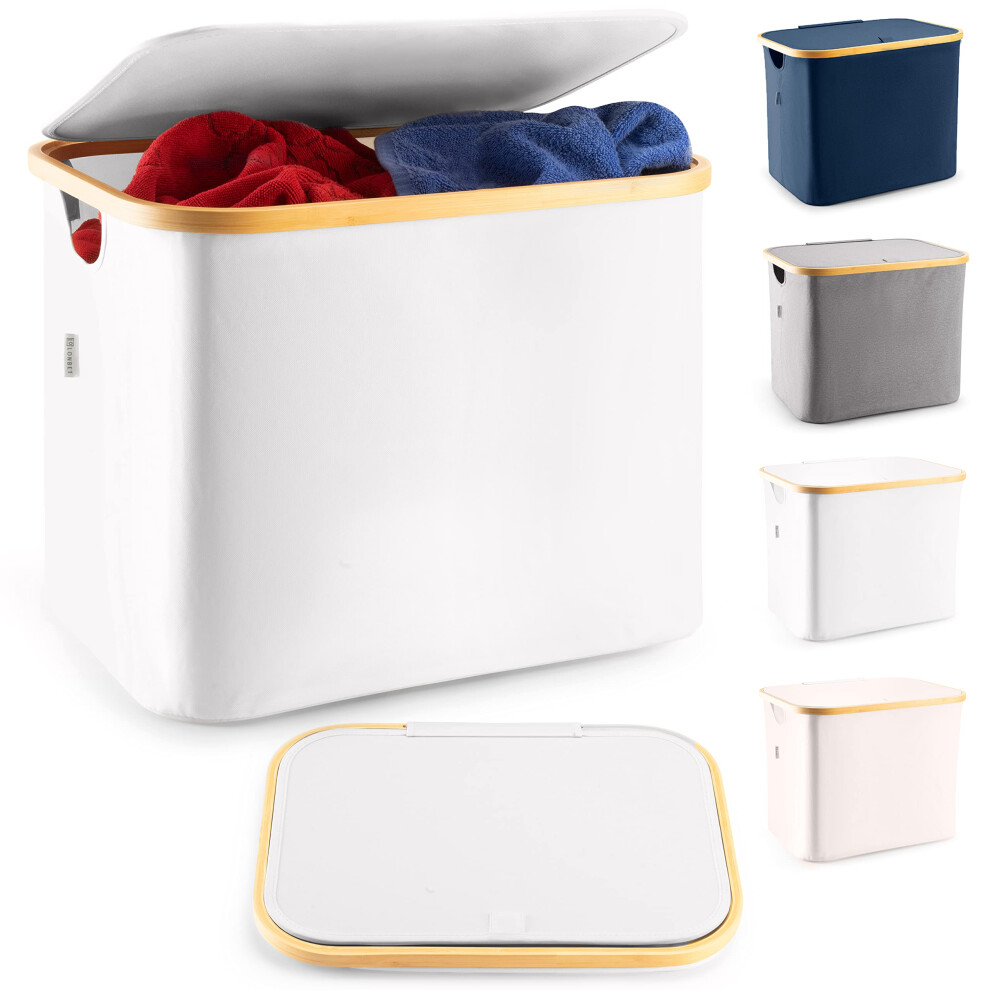 LONBET 13 Gal. Collapsible Laundry Baskets With Lid & Breathable Fabric Aesthetic Laundry Hamper with Bamboo Frame Usable as Storage Bins with Lids &