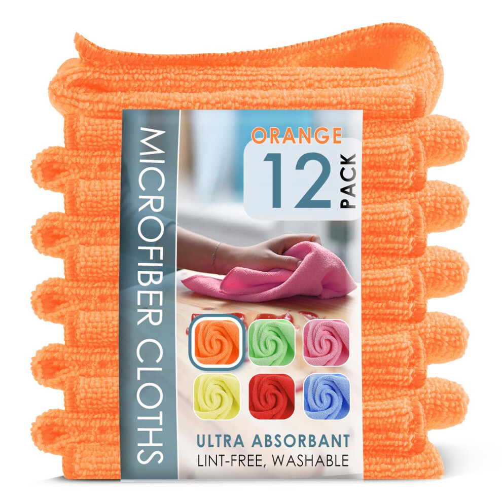 Hearth & Harbor Microfiber Cleaning Cloth Microfiber Towels For Cars 12 Pack Washcloths Cleaning Rags Reusable Microfiber Towel Microfiber Orange 840284570314