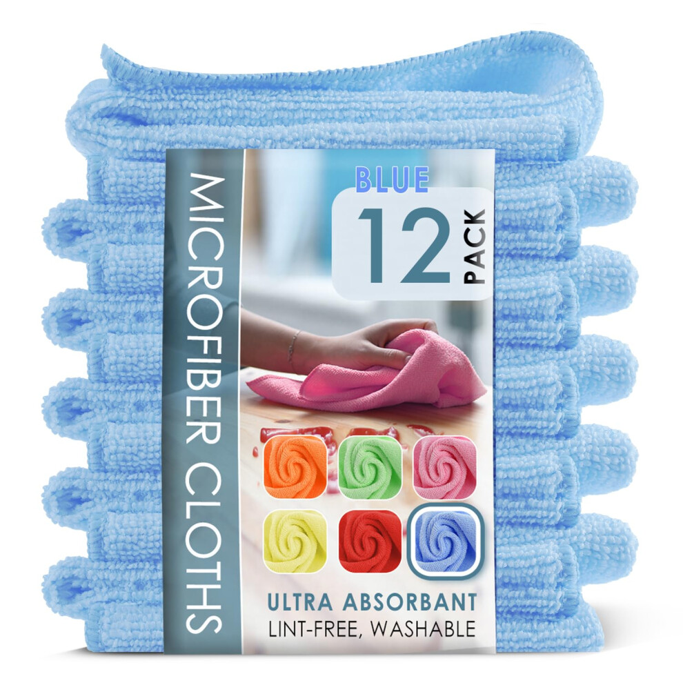 Hearth & Harbor Microfiber Cleaning Cloth  Microfiber Towels for Cars 12 Pack Washcloths  Blue Cleaning Rags  Reusable Microfiber Towel  Microfiber Cl-image-OPC-PH8KWT6-NEW