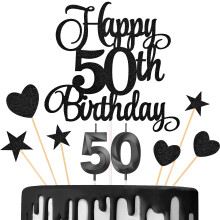 Lecferrarc 50e verjaardagstaartdecoratie 50e verjaardagskaarsen Taartcijferkaarsen en glitter Happy 50e verjaardagstaarttoppers Set voor verjaardagsf