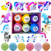 Einhorn-Badebomben fur Madchen mit Uberraschungsspielzeug im Inneren fur Kinder | Niedlicher Einhorn-Ring, Schlusselanhanger, Halskette, Spielzeu