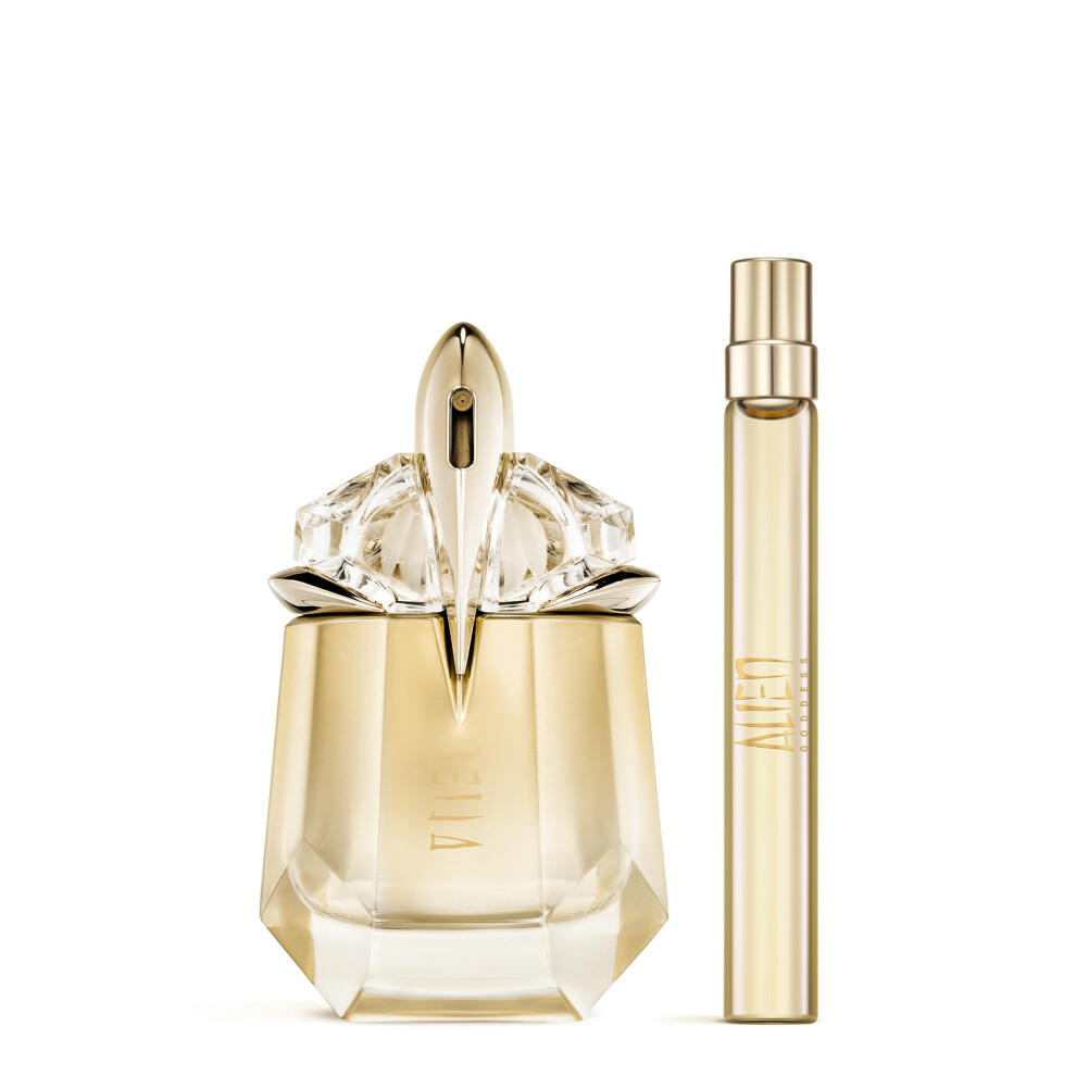 Mugler Alien Goddess Eau de Parfum - Women's Fragrance Set - Floral & Woody - With Bergamot  Jasmine  and Vanilla - Full Size  1 Fl Oz & Travel Size