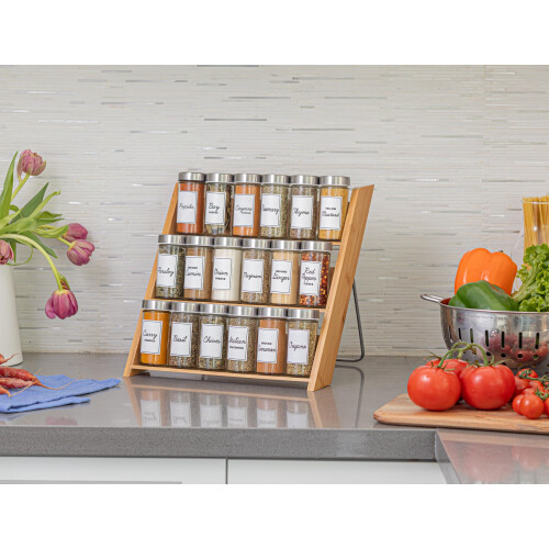 Orii 18 Jar Bamboo Compact Spice Organizer for Countertop and Kitchen Drawer Filled with Spices Program 2