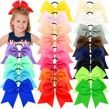 WillingTee 20 Stuks 8"""" Grote Cheer Bows voor Meisjes Paardenstaart Houder Grosgrain Lint Cheerleading Bows Elastische Haarbandjes voor Baby Meisjes