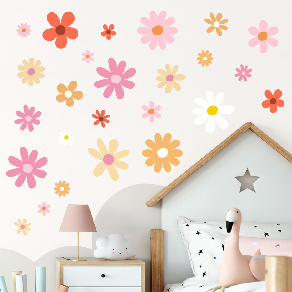 12 Sheets Daisy Wall Decals Boho Flower Wall Stickers Cute Kids Girls Room Decor Peel And Stick Floral Decals Toddler Nursery Playroom Living Room Bed Sondeng