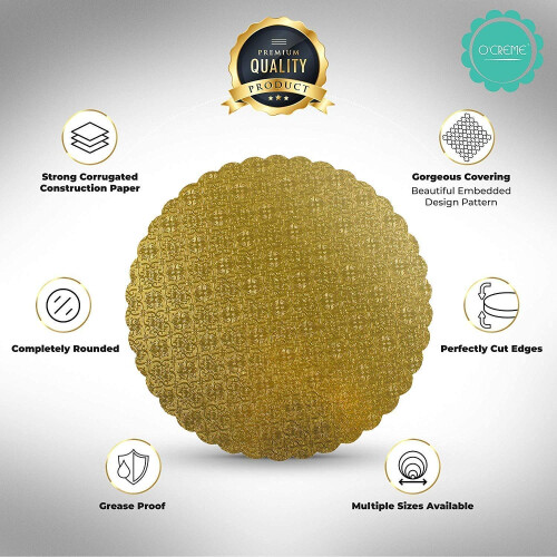 Placa redonda recortada para bolo e pastelaria O'Creme Gold-Top com 3/32 polegadas de espessura e 8 polegadas de dimetro - pacote com 10 1