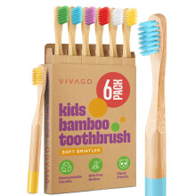 Vivago Kids bambus tandb?rster bl?de b?rsteh?r 6 pakke - bionedbrydeligt tr?b?rn tandb?rste s?t - milj?venlig naturlig b?rn tandb?rste