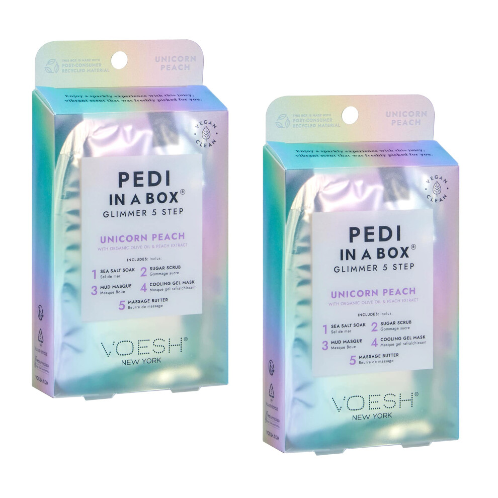 Voesh Pedi In A Box Glimmer - 2 Packs Unicorn Peach Pedi In A Box Spa Pedicure Kit Sparkly Pedicure Diy Pedi Foot Care At-Home Pedi Products V