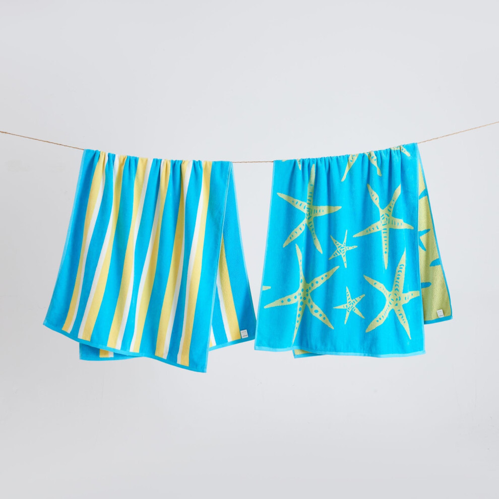Great Bay Home 100% Cotton Beach Towels | 2 Pack of 30 x 60"" Blue Pool Towels for Adults and Kids | Absorbent & Quick Dry Towels (Starfish - Blue/Yel-image-OPC-PH8KYMQ-NEW