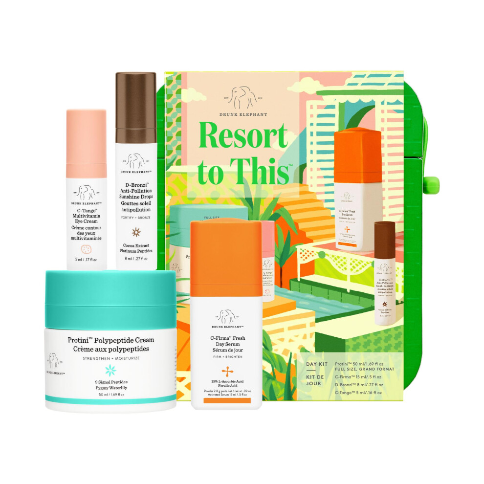 Drunk Elephant Resort to This Day Kit - Includes Protini Cream (50 ml/1.69 fl oz)  C-Firma (15 ml/.5 fl oz)  D-Bronzi (8 ml/.27 fl oz)  and C-Tango (5