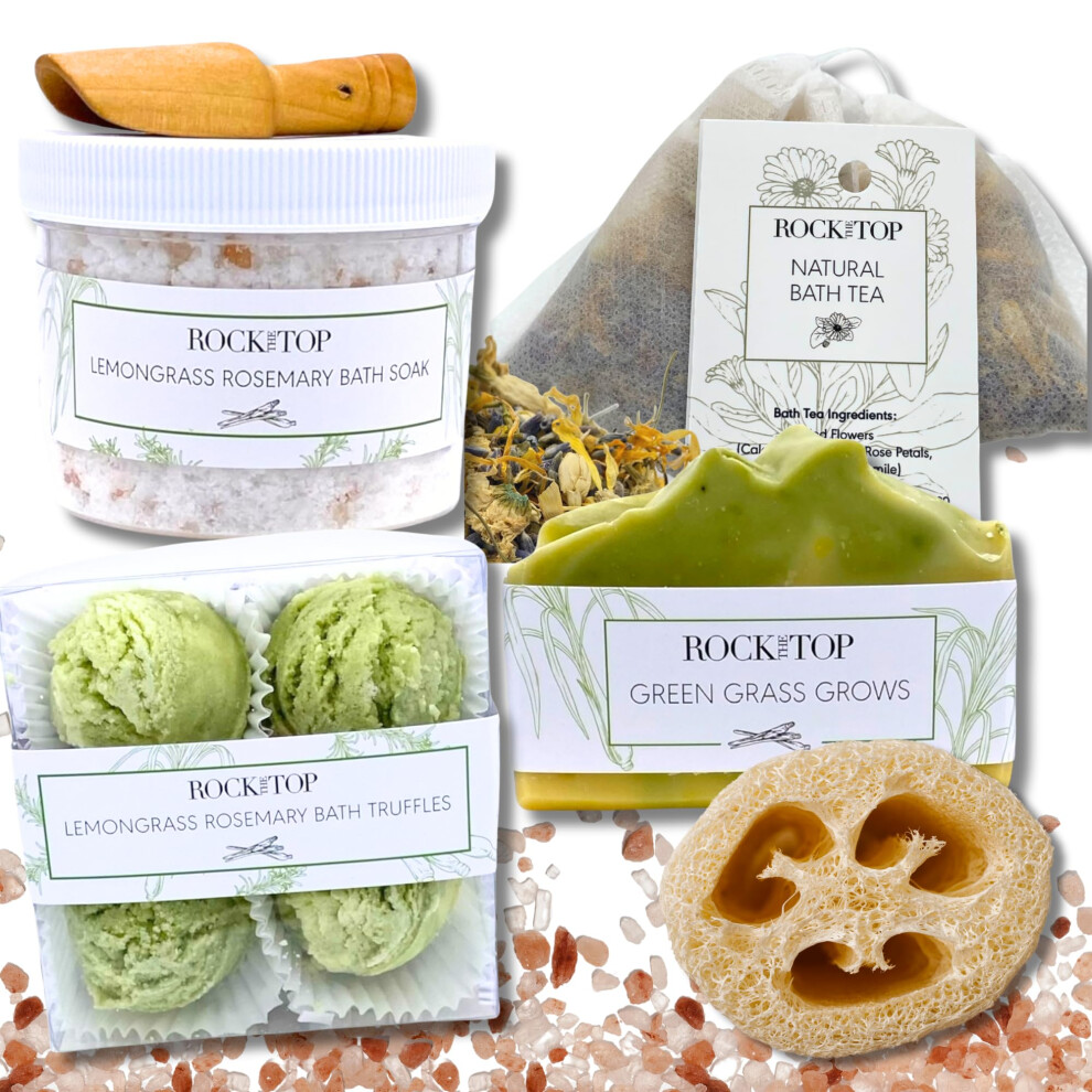 Rock Toppen Lavender Rock The Top | 6 Lemongrass Rosemary Self Care Gifts For Women Aromatherapy Epsom Salt Bath Soak Soap Bath Bombs Bath Salts With Plant Ba