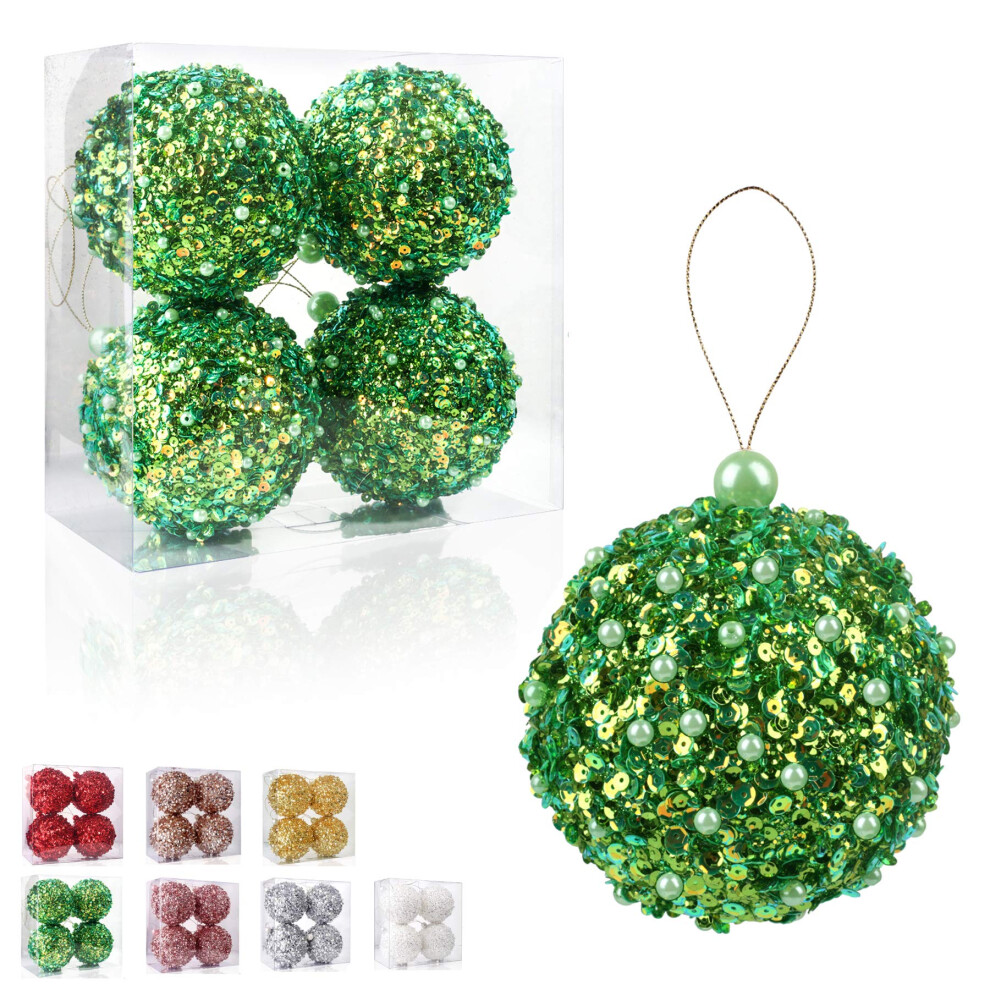 4,25 Zoll Weihnachtskugel-Ornamente, 4Er-Set, Grn, Bruchsicher, Weihnachtsdekoration, Baumkugeln Fr Weihnachtsbume, Hochzeitsfeiern, Feiertags-image