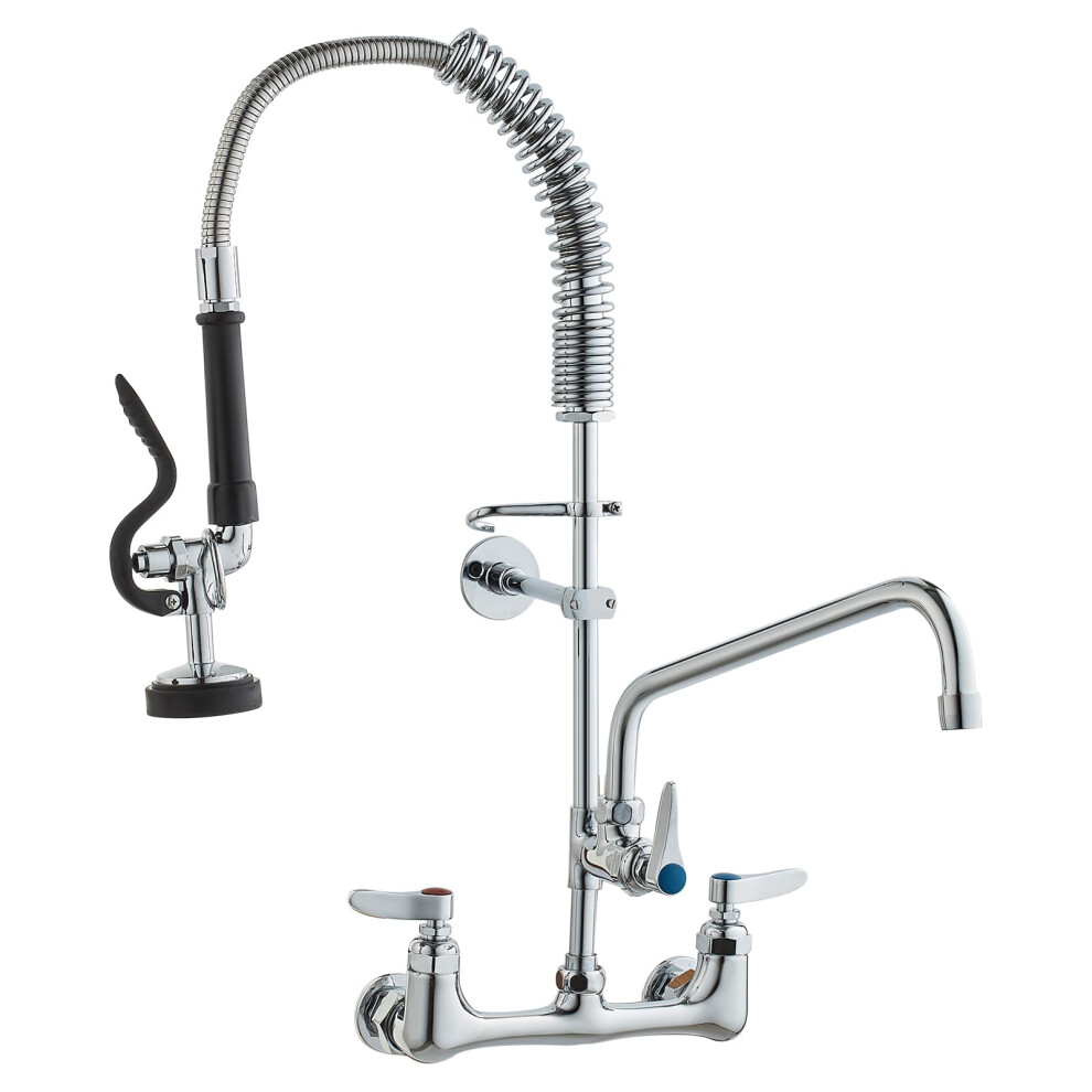 VEVOR Commercial Faucet with Pre-Rinse Sprayer  25"" Height  8"" Center  12"" Swing Spout  Wall Mount Kitchen Sink Faucet  Brass Constructed Device wi