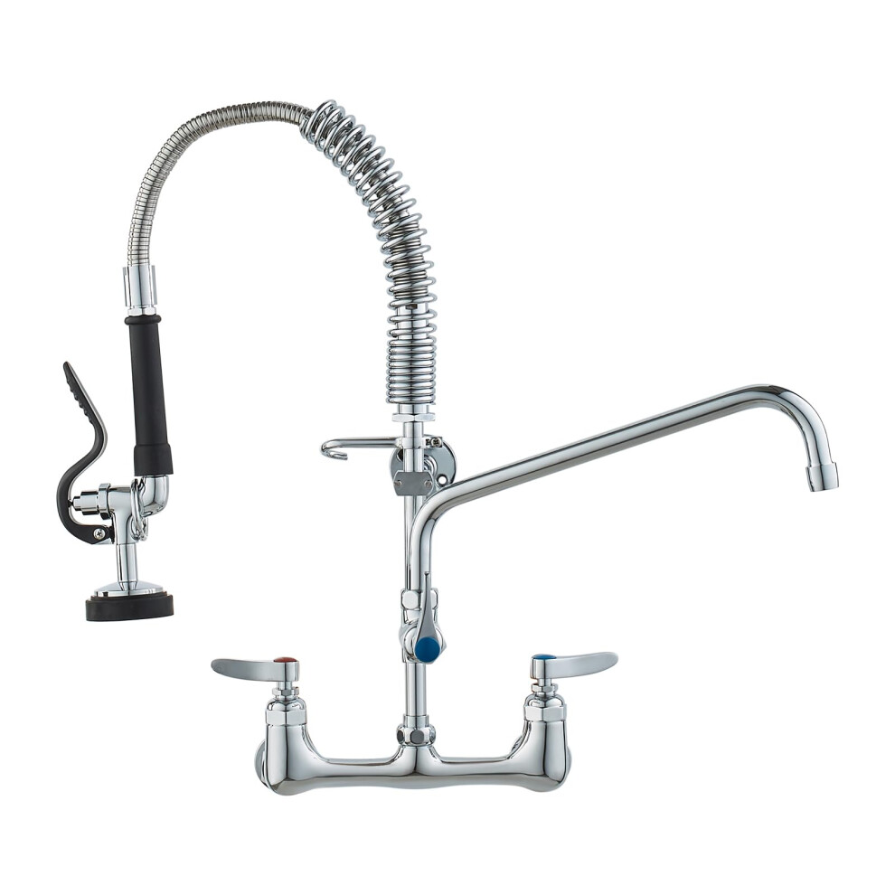 VEVOR Commercial Faucet with Pre-Rinse Sprayer  21"" Height  8"" Center  12"" Swing Spout  Wall Mount Kitchen Sink Faucet  Brass Constructed Device wi