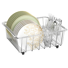 JAQ Dish Drying Rack in-Sink 304 Stainless Steel Dish Drainer with Stainless Steel Silverware Holder Over Inside Sink-Adjustable 14.96"""" to 20.5