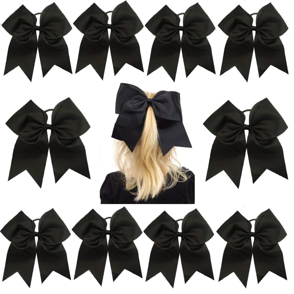 Kenz Laurenz 7" Jumbo Cheer Bow Big Hair Bows With Ponytail Holder Large Classic Accessories For Teens Women Girls Softball Cheerleader Sports Elastics Ties Handma