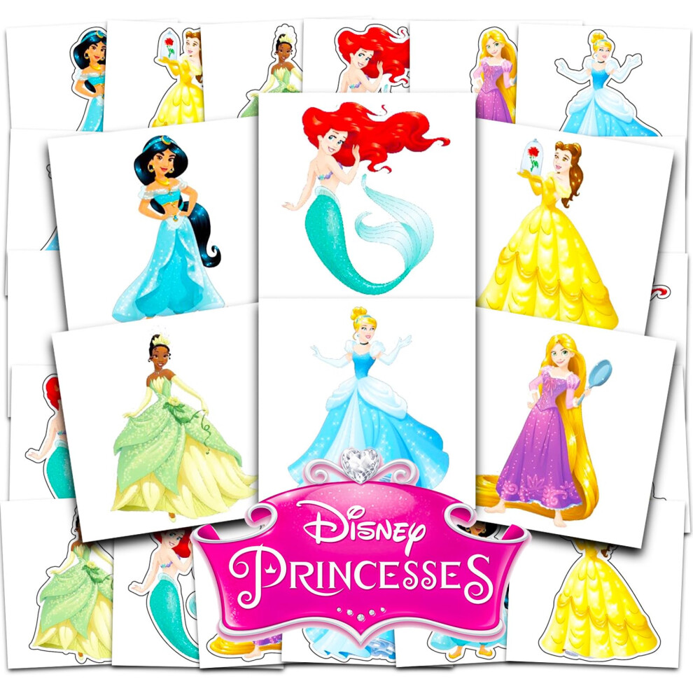 Disney Princess Tattoos Party Favors Bundle ~ 72 Perforated Individual 2"" x 2"" Princess Temporary Tattoos for Kids Boys Girls (Disney Princess Party