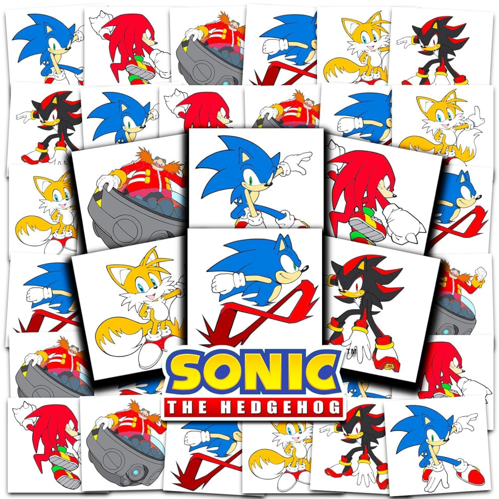 Sonic the Hedgehog Tattoos Party Favors Bundle ~ 72 Perforated Individual 2"" x 2"" Sonic Temporary Tattoos for Kids Boys Girls (Sonic Party Supplies)