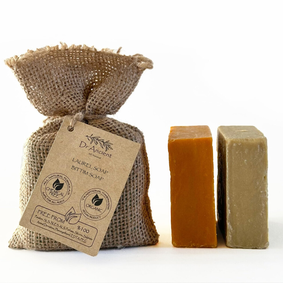 Dr.ancient Bittim Soap + Aleppo Soap Organic Natural Vegan Traditional Handmade Antique - Absolutely No Chemicals!
