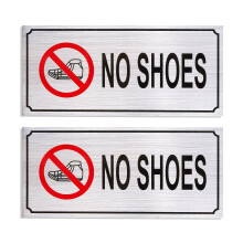 2-Pack No Shoes Signs - Remove Shoes Wall Plates Self-Adhesive Aluminum Sign for Wall or Door Silver - 7.87 x 3.6 Inches