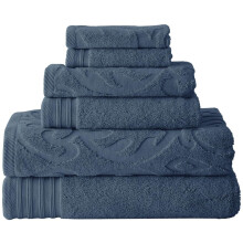 Modern Threads 6-delig 2 badhanddoeken 2 handdoeken 2 washandjes Medaillon Jacquard/effen Ultrazacht 550GSM 100% gekamd katoenen handdoekenset Denim