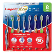 Colgate Total Whole Mouth Health Advanced Whitening, weiche Borsten mit Zahnseidespitze, umlaufender Wangen- und Zungenreiniger, Spiralborsten