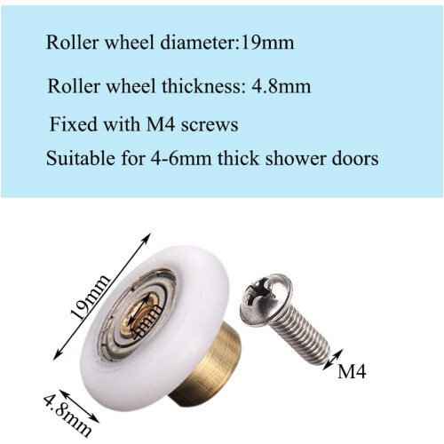 4X Replacement Shower Door Rollers/Runners/Wheels 19mm Diameter 2