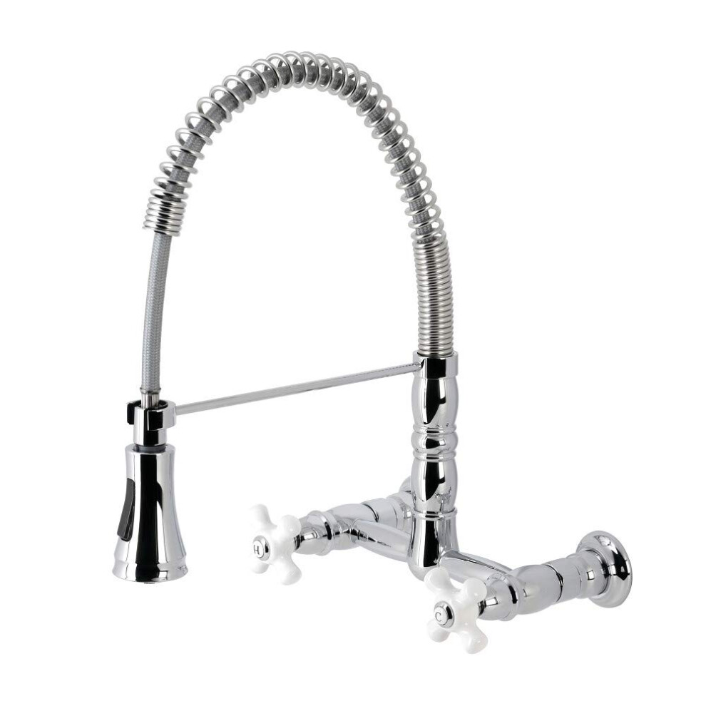 Photos - Tap Kingston Brass GS1241PX Heritage Two-Handle Wall-Mount Pull-Down Sprayer Kitchen Faucet 10.5 x 13.13 x 16 Polished Chrome 