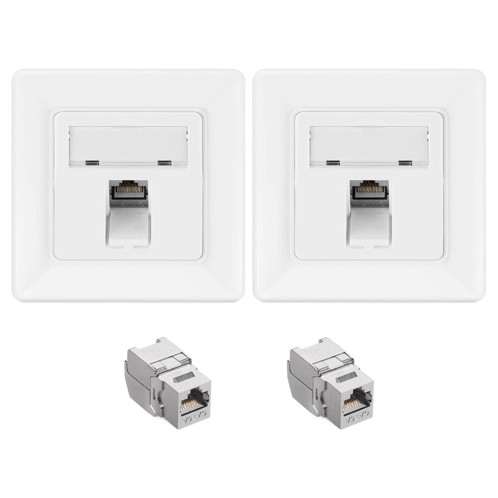 Cat6a Rj45 Wall Plate Set - Set Of 2X Keystone Jack And 2X 1 Port Ethernet Wall Plate, Rj45 Connector Jacks, Shielded Keystone Jacks 4063004276440