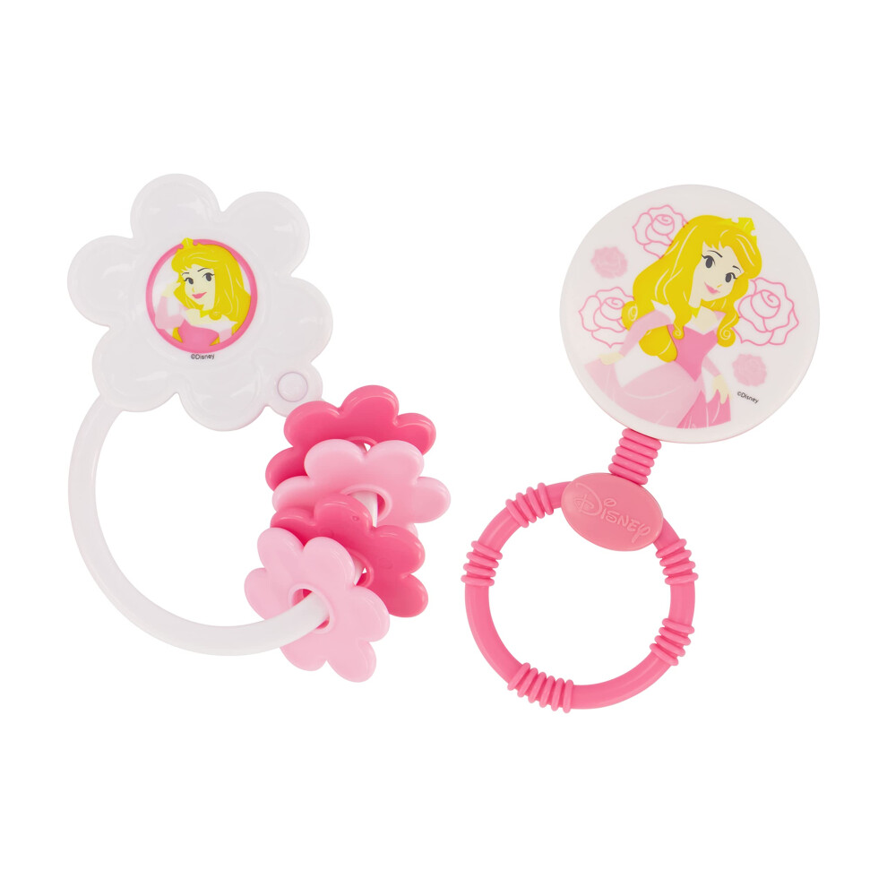 2 Pack Disney Princess Character Shape Rattle and Keyring Teether  Premium Toddler Birthday Toys  Infant Teething Toys  Great for Newborn Shower Gifts