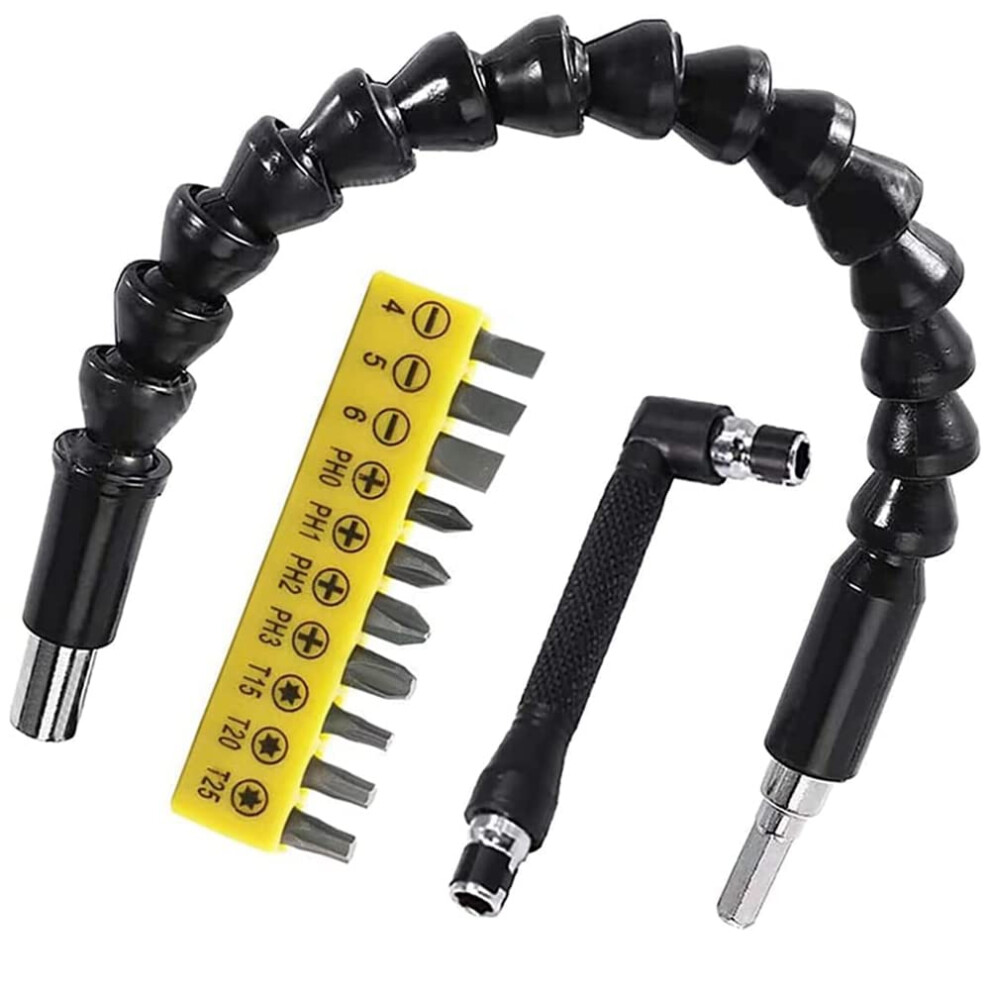 Flexible Drill Bit Extensions Set Adapter, 11.8 Inch Bendable Flexible Extension Bit, 10Pcs Screwdriver Bit Set And 90 Right Angle Screwdriver Bits 633183486608
