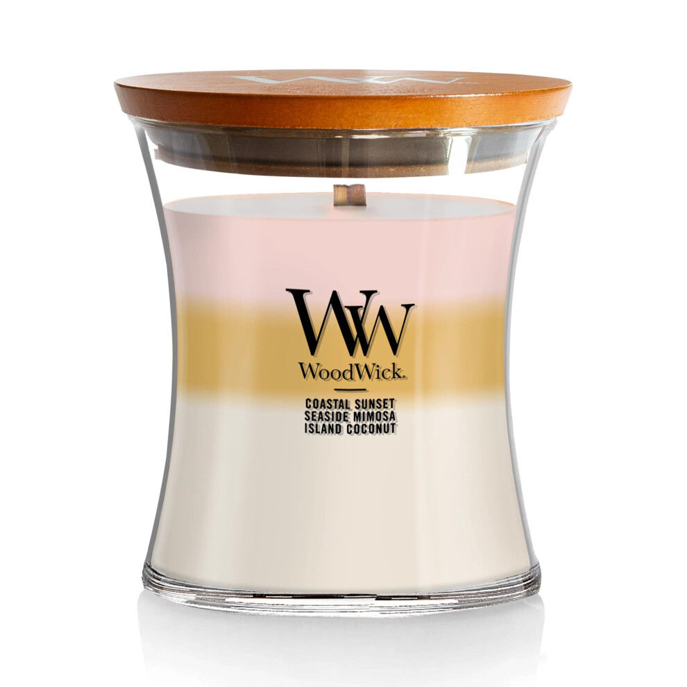 WoodWick Island Getaway Scented Trilogy Medium Hourglass Candle  Crackles at it Burns  Great for gifting  9.7oz
