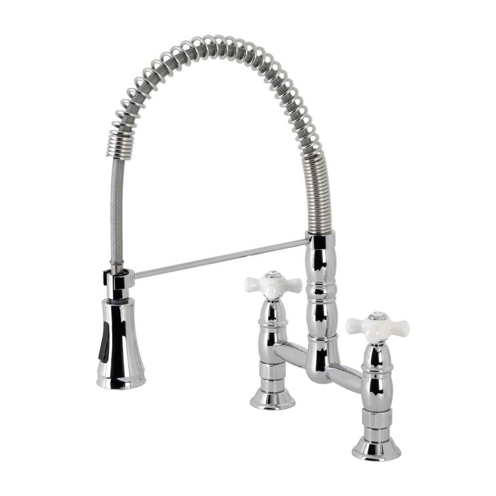 Photos - Tap Hidden Part Kingston Brass GS1271PX Heritage Two-Handle Deck-Mount Pull-Down Sprayer Kitchen Faucet 10.56 x 10 x 18.75 Polished Chrome 
