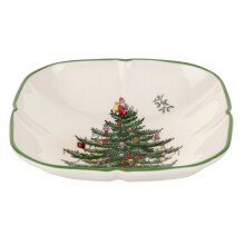 Spode Kerstboom Beeldhouwwerk Vierkante Schaal - 5.5" Feestelijke Serveerschaal voor Appetizers en Desserts