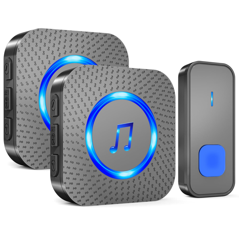 Wireless Doorbell, Plug In Waterproof Battery Operated Cordless Doorbell With 2 Receivers, Operating At 1,300 Feet Long Range, 55 Chimes 5 Volume 792684215817