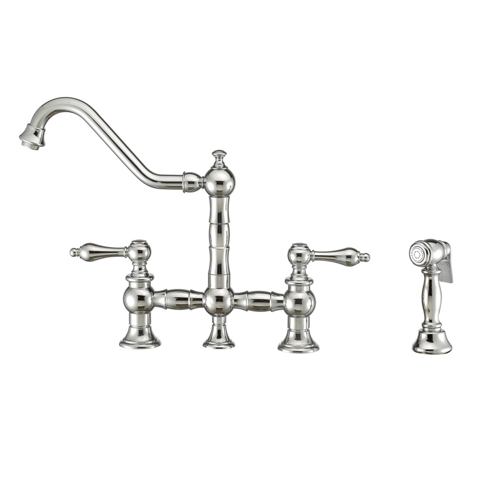 Photos - Tap Hidden Part Whitehaus Collection WHKBTLV3-9201-NT-C Vintage Iii Plus Bridge Faucet with Long Traditional Swivel Spout Lever Handles and