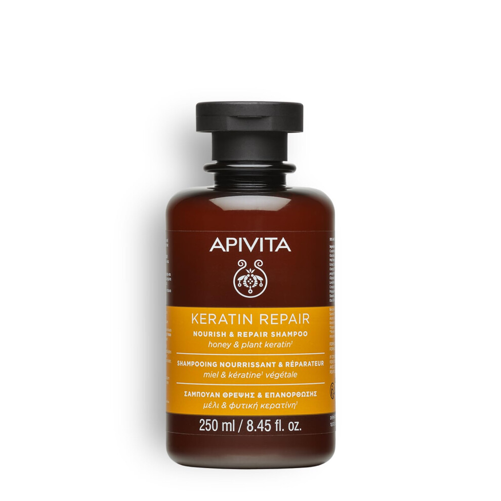 Apivita Keratin Repair Nourishing And Repairing Shampoo For Dry Damaged Hair 250Ml - Natural Sulfate-Free Shampoo With Honey And Plant Keratin - Hair Breakage