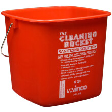 Winco Cleaning Bucket 6-Quart Red Sanitizing Solution