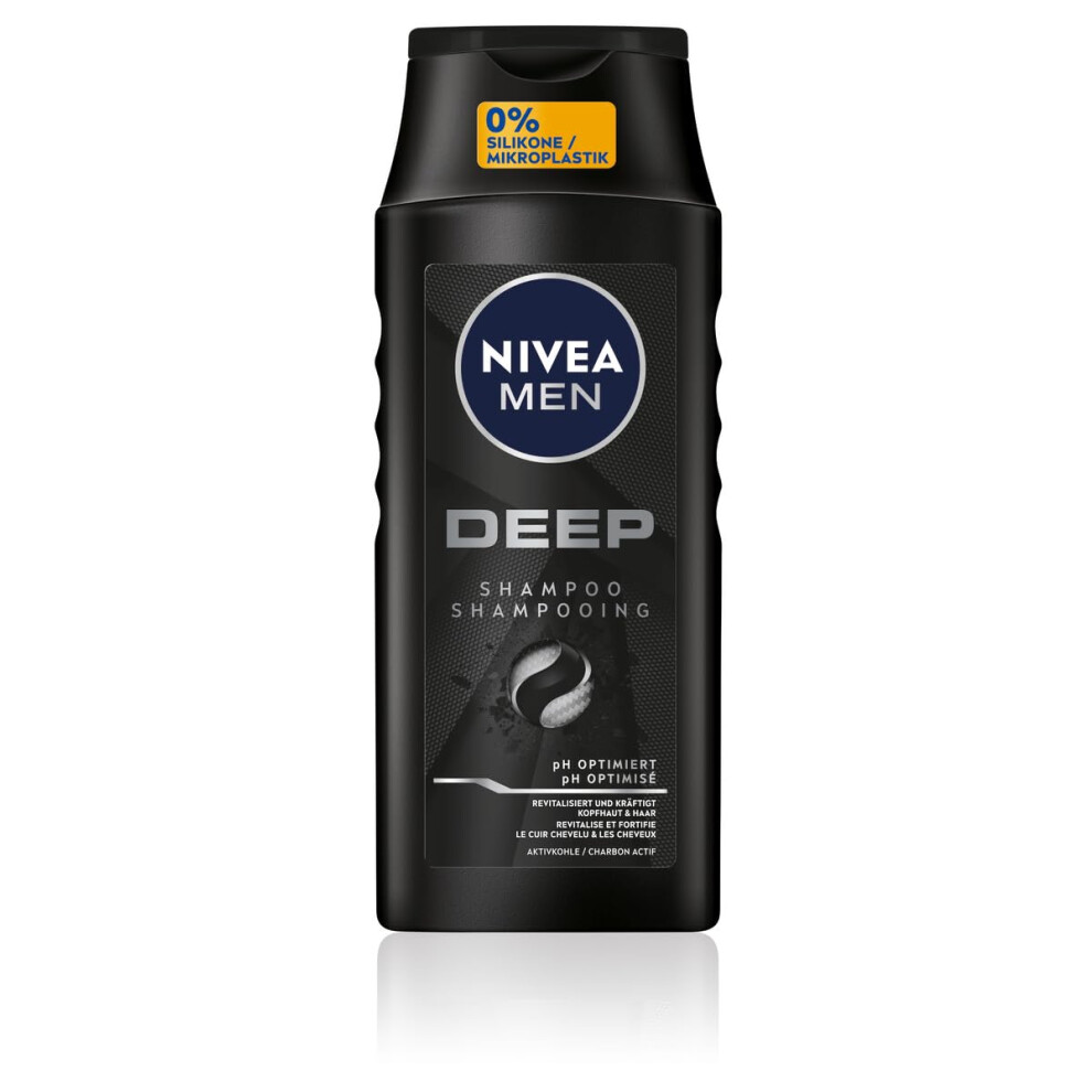 MEN Deep Shampoo for Men, Against Oily Hair with Activated Carbon, Revitalising for a Long-Lasting Fresh Feeling, Vegan Hair Shampoo for Deep