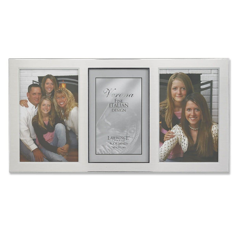 Lawrence Frames 2-Tone Triple Opening Panel Picture Frame, 4 Da 15,2 Cm, Spazzolato Argento In Metallo E Metallo Lucido-image
